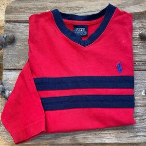Vintage Polo by Ralph Lauren Boy’s Sz 4 Red W/Navy‎ Stripes Long Sleeve Pullover